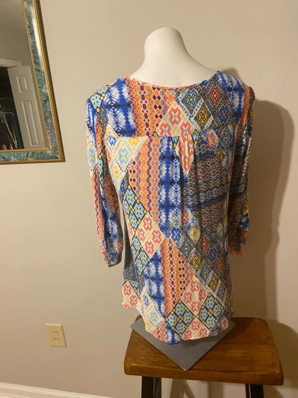 Ruby Rd. Multicolor Patchwork V-Neck Blouse - Picture 3 of 9